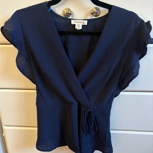 Monteau Deep Blue Wrap Blouse